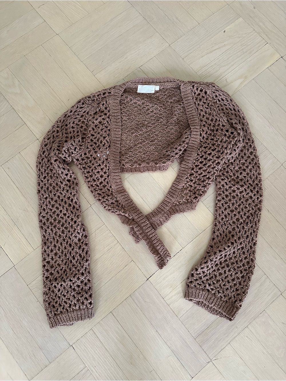 Monday Swimwear Brown Crochet Cover Up Top Bolero Size P